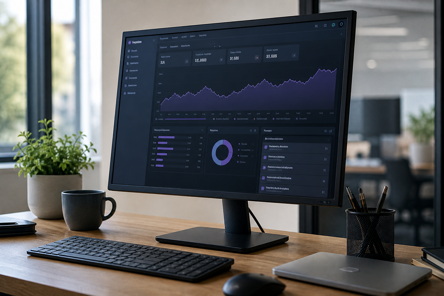 Dark decision dashboard with live trend data and a highlighted next action